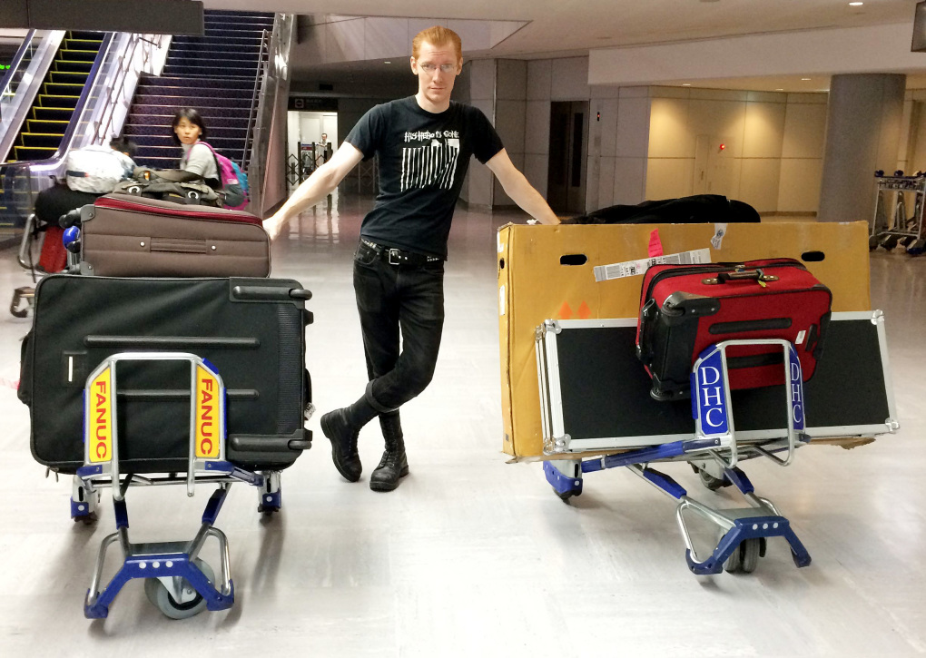 Peter Chordas with luggage in Narita Airport